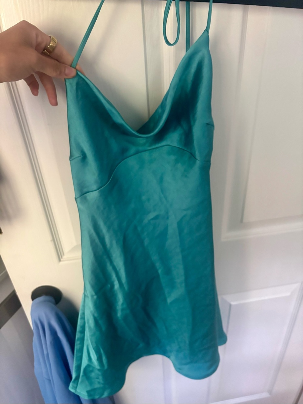 Hello Molly Teal Silk Slip Dress with Cowl Neck